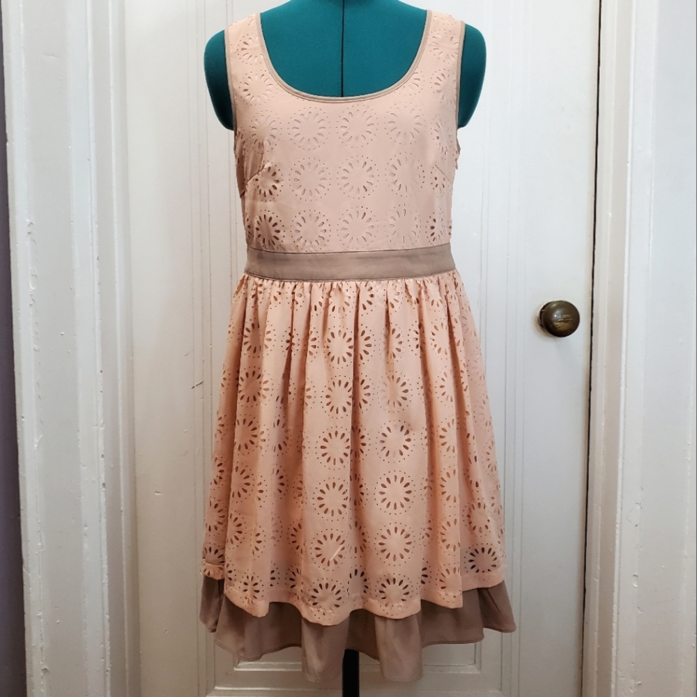 Altar'd State Dress in Peach and Tan